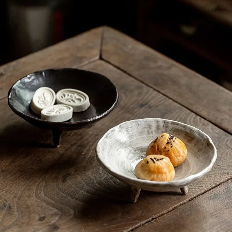 Tall Feet Kiln Change Fruit Bowl Wire Drawing Process Stoneware Salad Bowls Chinese Modern Coffee Table Desktop Snacks Dishes