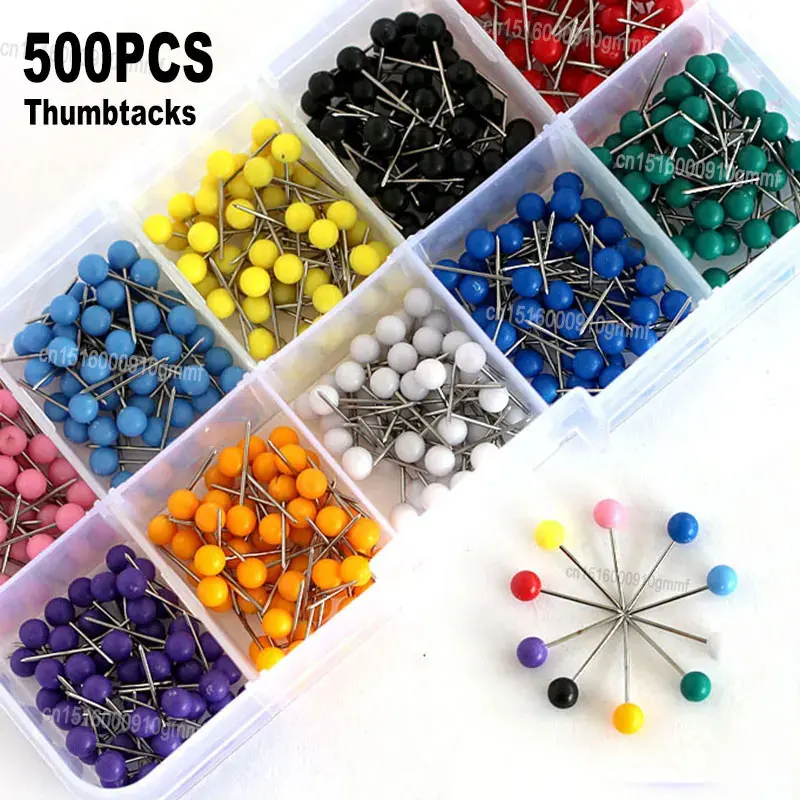 500Pcs Set Color Round Head Thumbtack Push Pins 15mm Wall Map Photos Bulletin Board Thumb Tack Pushpin Office School Stationery