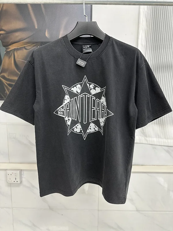 25ss Summer Style Saint Tears Printed T-Shirt Men Women HipHop Streetwear Oversized O-Neck Cotton Tee VT9138