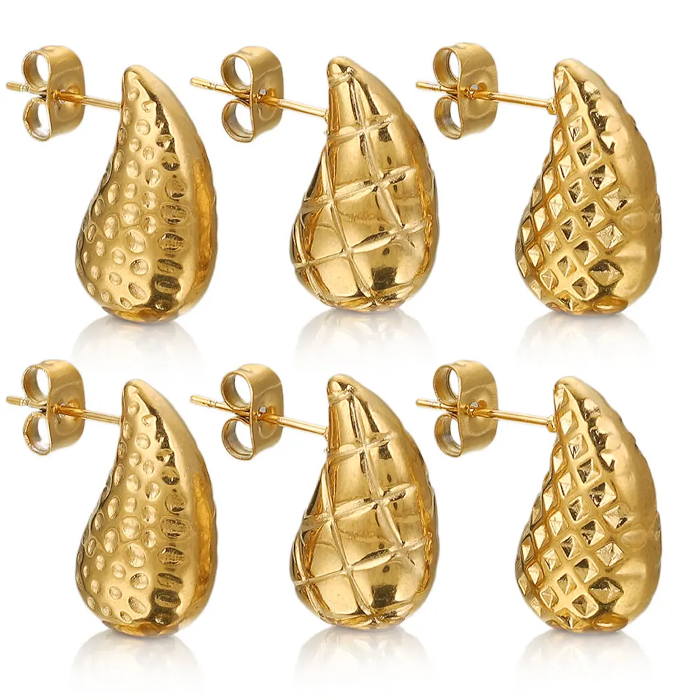 

Pvd 18K Gold Plated Stainless Steel Chunky Dome Drop Earrings for Women Vintage Jewelry Glossy Thick Teardrop Earrings Korean