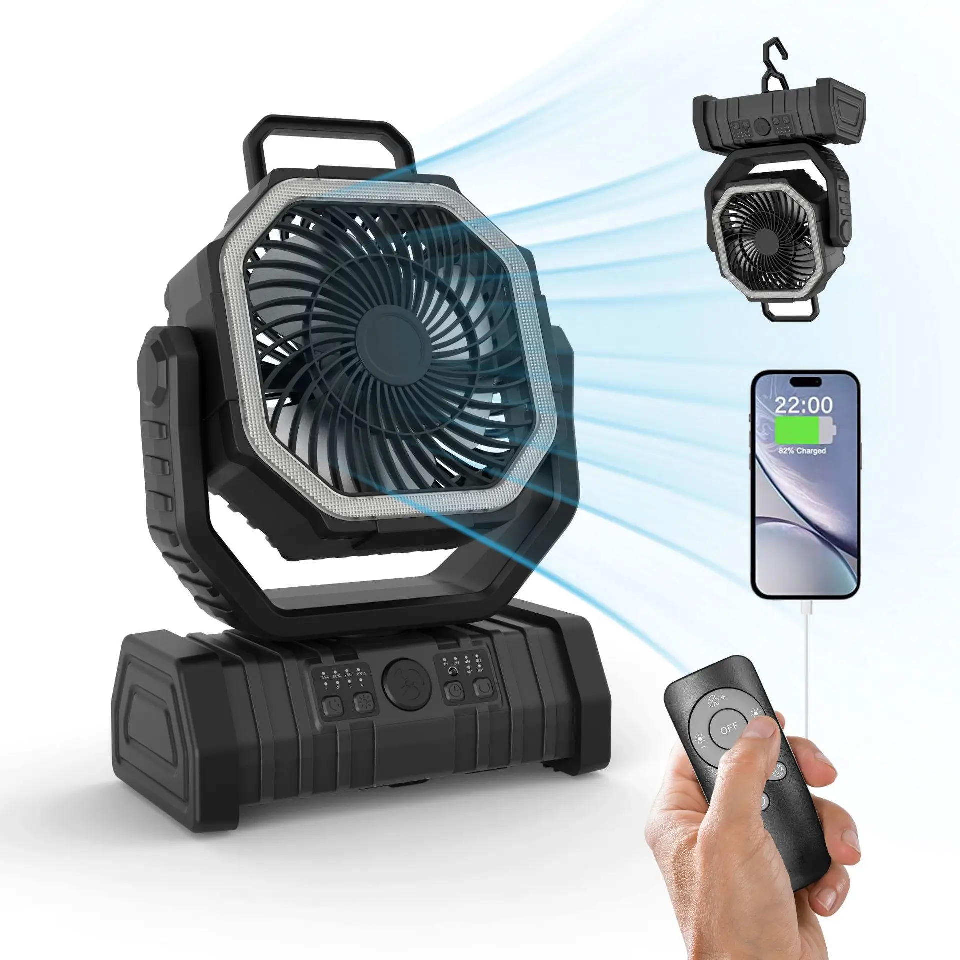 Outdoor Camping 20000mAh Floor Fan USB Rechargeable Power Bank Quiet Oscillating Electric Fan
