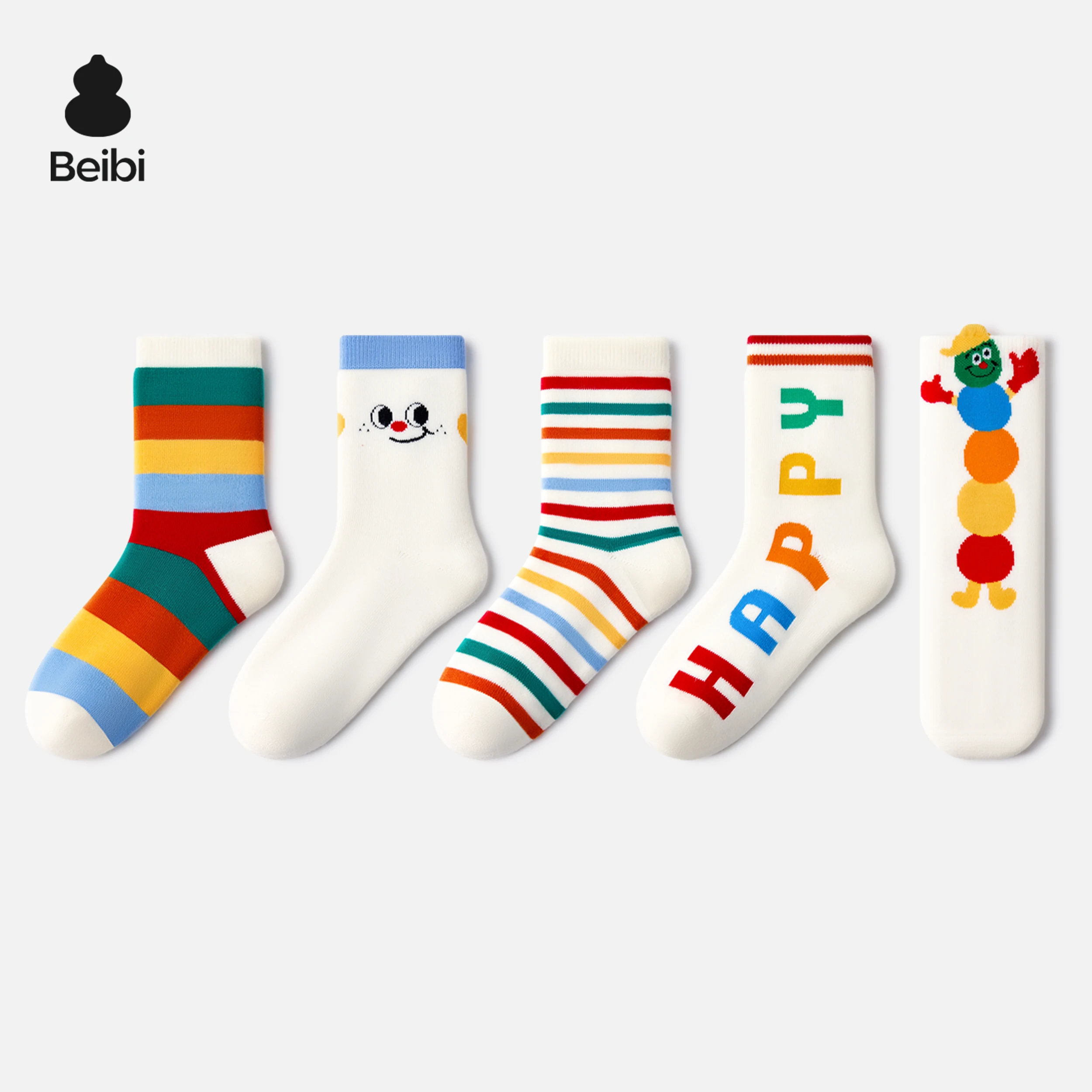 

Beibi 5-Pair Pack Unisex Cartoon Thickened Mid-Calf Socks Suitable for Spring, Autumn, and Winter For Ages 2 and Up