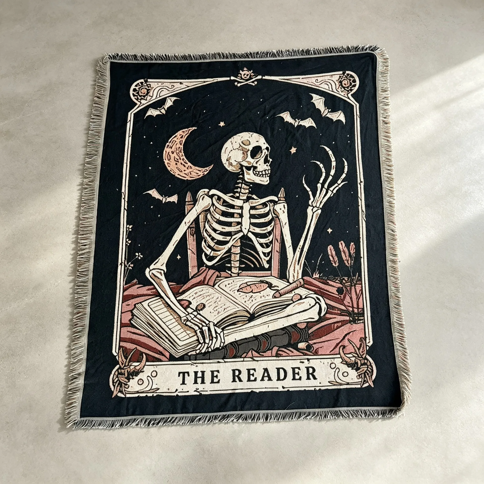 Skull Tatting Woven Blanket Sofa Towel Cover Wall Decor Artistic Tapestry Carpet Hanging Painting Outdoor Picnic Camping Blanket