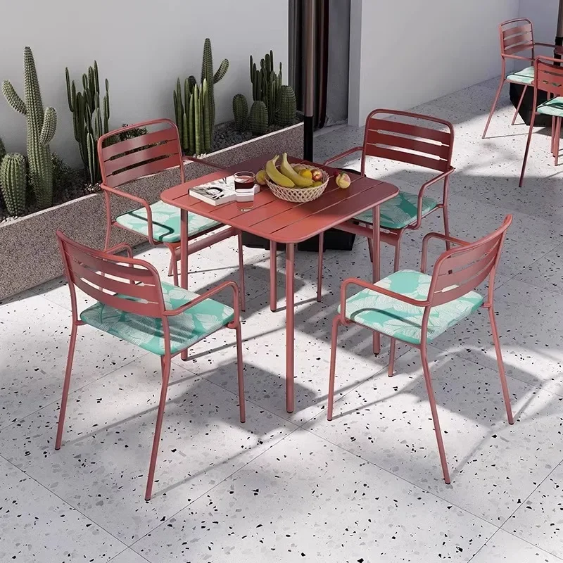 

Simple outdoor leisure wrought iron table and chair combination milk tea shop coffee shop commercial outside a table four chair