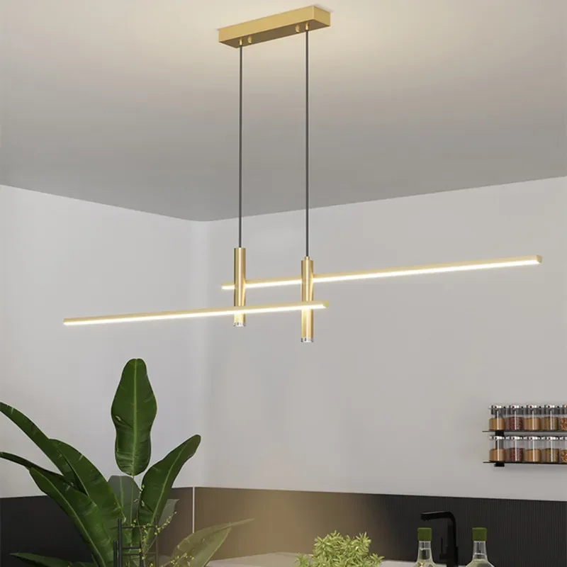 Nowoczesny żyrandol stołowy Led złoty czarny minimalistyczny do kuchni jadalnia lampa wisząca Home Decor oświetlenie lustre oprawa