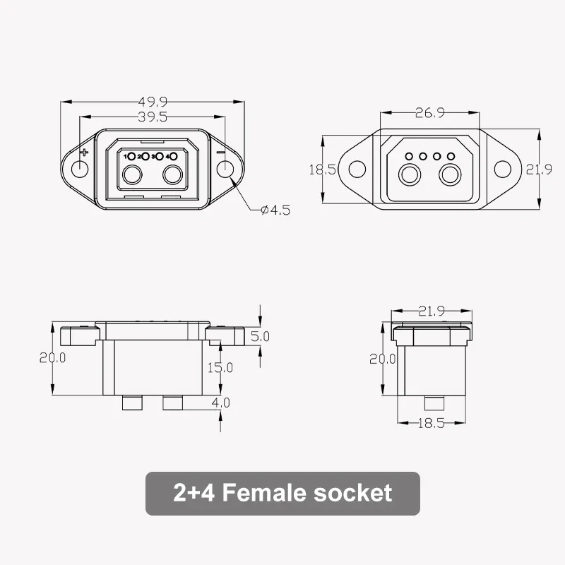 2+4 Battery Connector Wire Electric Vehicle Lithium Battery 2+6 Charging Port Plug Socket High Current E-bike Power Cord Adapter