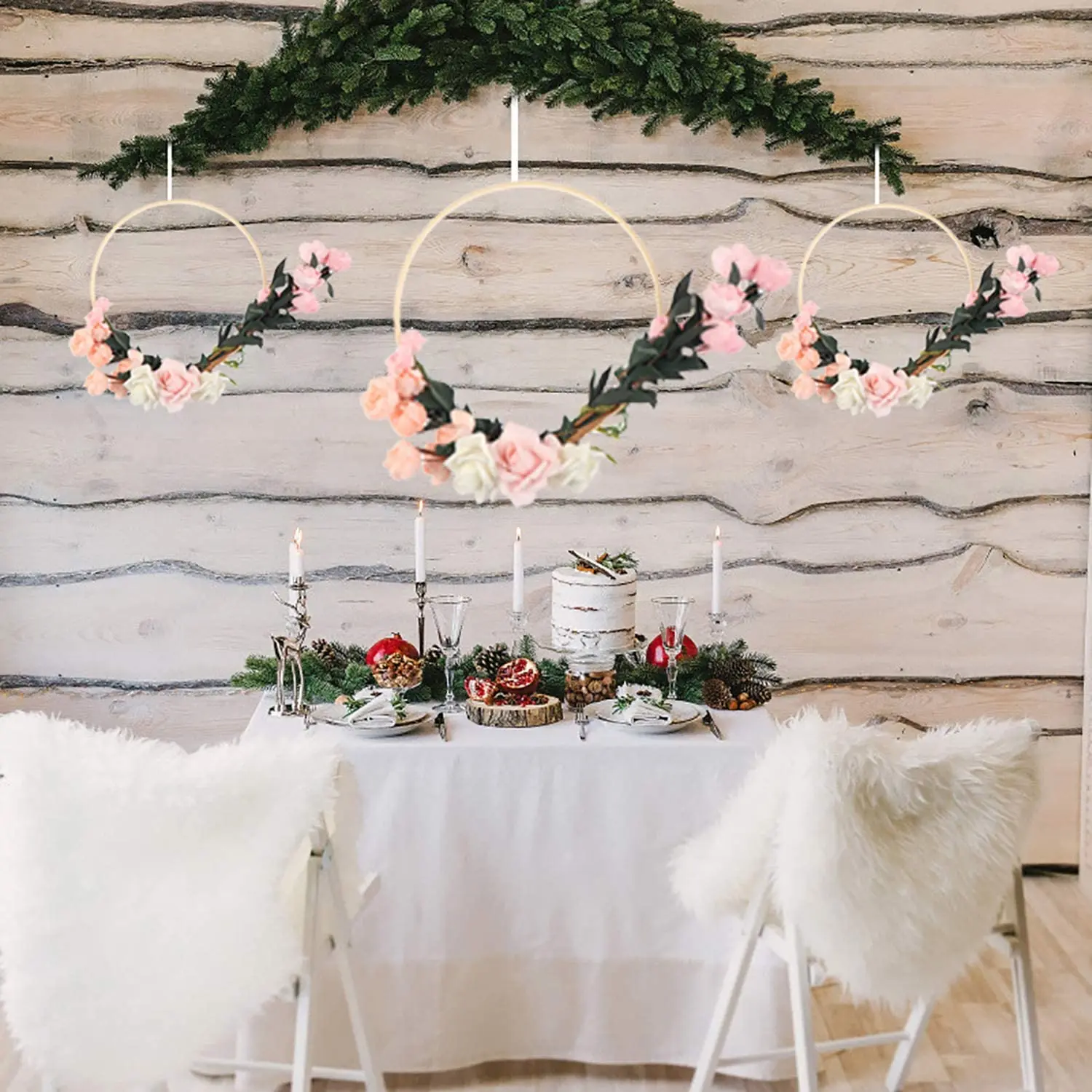 Dream Bamboo Rings,Wooden Circle Round Catcher DIY Hoop for Flower Wreath House Garden Plant Decor Hanging Basket 18Cm GSY