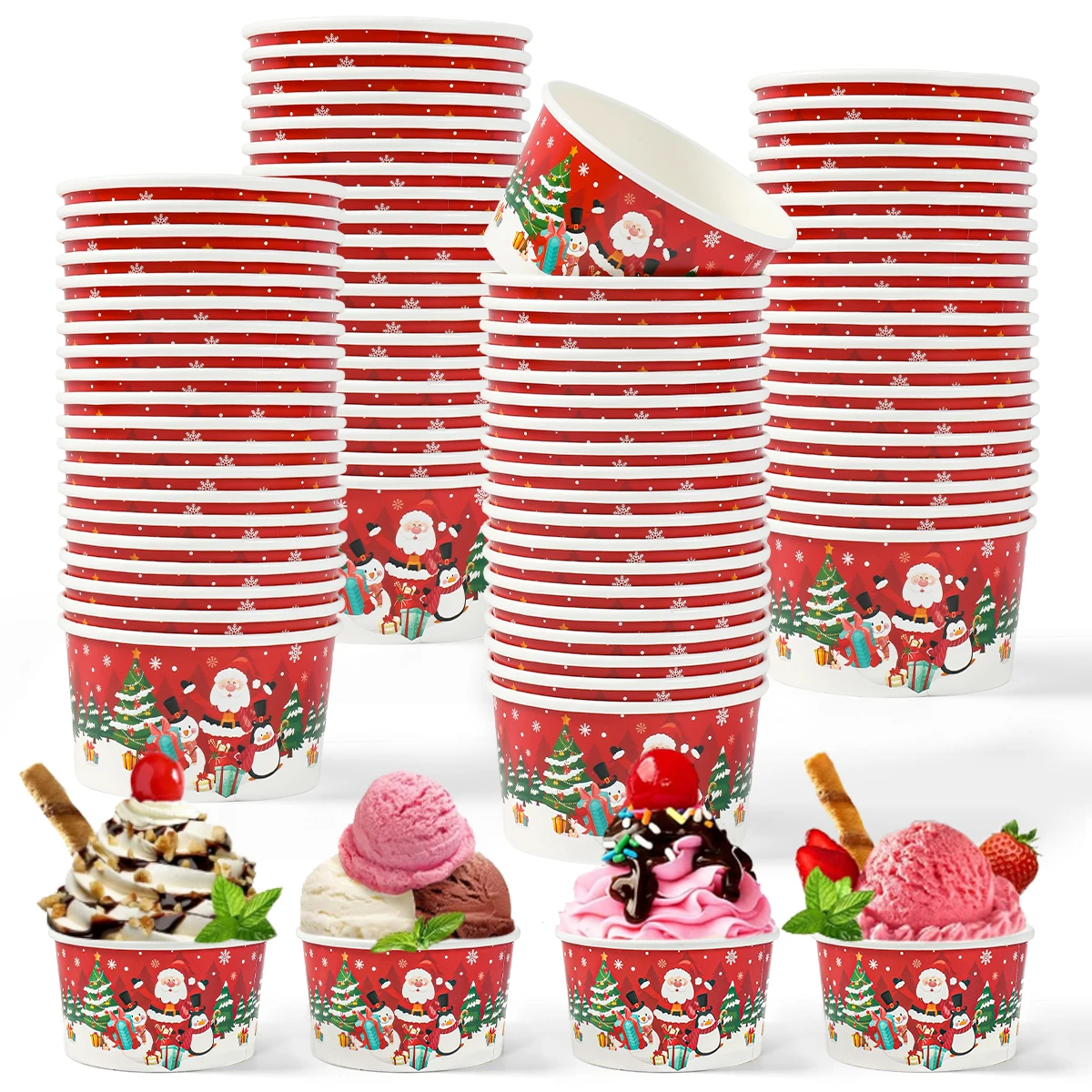 عيد الميلاد 8 أوقية وعاء الورق أكواب الآيس كريم وعاء للاستعمال مرة واحدة عيد ميلاد سعيد زينة للمنزل 2025 نافيداد ناتال نويل السنة الجديدة 2026 #5