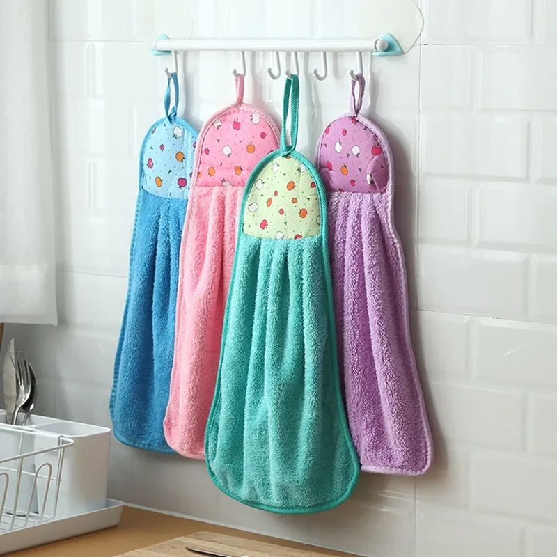 30*40cm Coral Fleece Hanging Hand Towel Sanitary Ware Soft Hand Towel Absorbent Wipe Wiper Hanging Cloth Kitchen Accessories