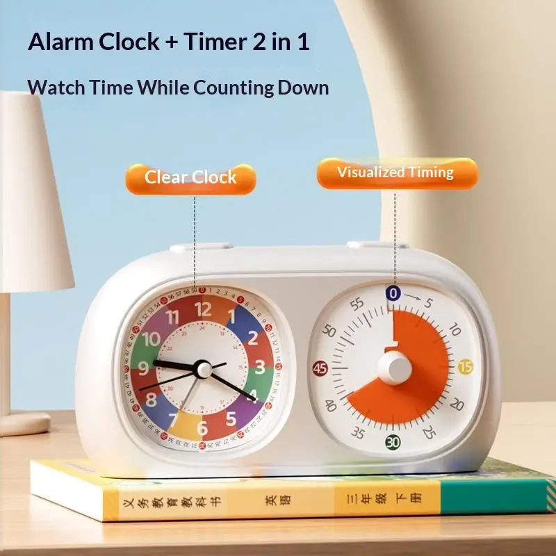 2 In 1 Visual Timer Silent Alarm Clock Time Management Tool USB Charging Bedroom Bedside Clock Timer Function For Kids Students
