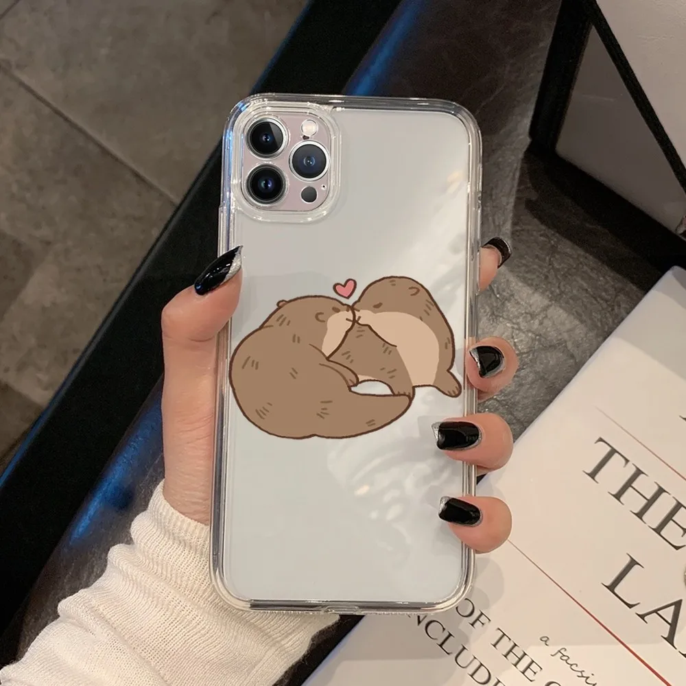 Animal otter Cute Phone Case For iPhone 15 13 14 Pro Max XS XR 12 11 Pro 13 Mini 6 7 8 Plus Soft Clear Back Cover