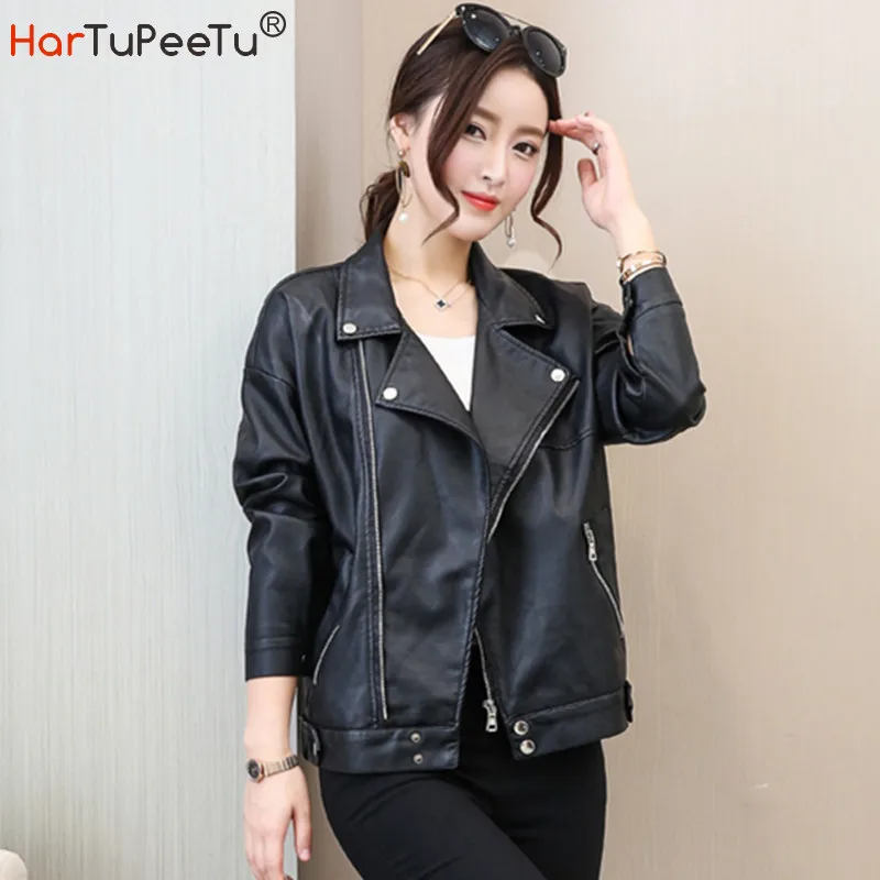 

Motorcycle Biker Jacket Women 2023 Black Fuax Leather Coat Spring Autumn Fitness Zipper Long Sleeve Pockets Outerwear