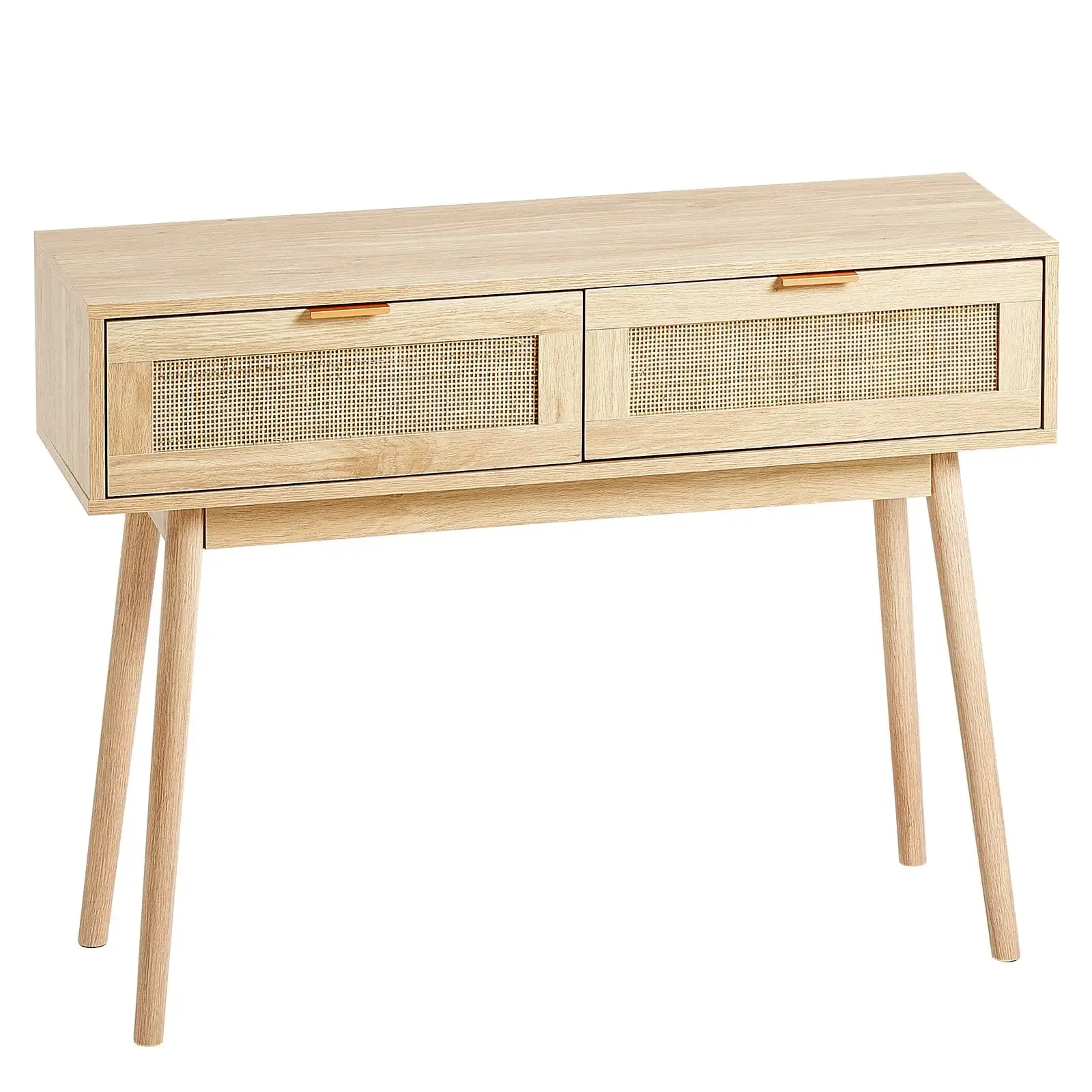 Rattan Console Table - 2 Storage Drawers, Rattan Sliding Door, Natural