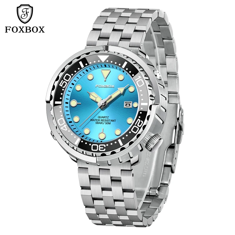 FOXBOX Top Brand Fashion Diver Watch Men 50ATM Waterproof Date Clock Sport Watches Mens Quartz Wristwatch Relogio Masculino image 3