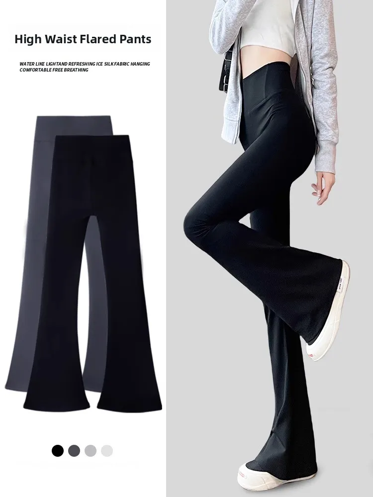 กางเกงโยคะเอวสูงสำหรับผู้หญิง ฤดูใบไม้ผลิ ฤดูใบไม้ร่วง ผ้าบาง ทรงกระดิ่ง กระชับรูปร่าง กางเกงซับใน ยืดหยุ่น กระชับสัดส่วน ยกสะโพก