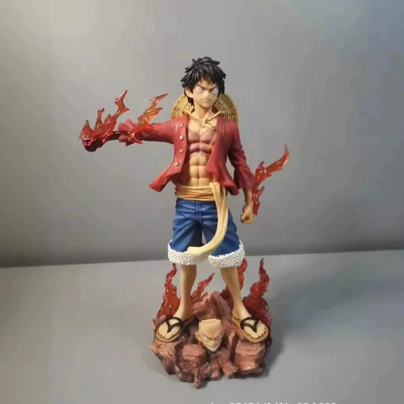 

27cm One Piece, Meteor Fire Fist Luffy, Interchangeable Face, Standing Pose Anime Figure Model Statue Collection Desktop Toys