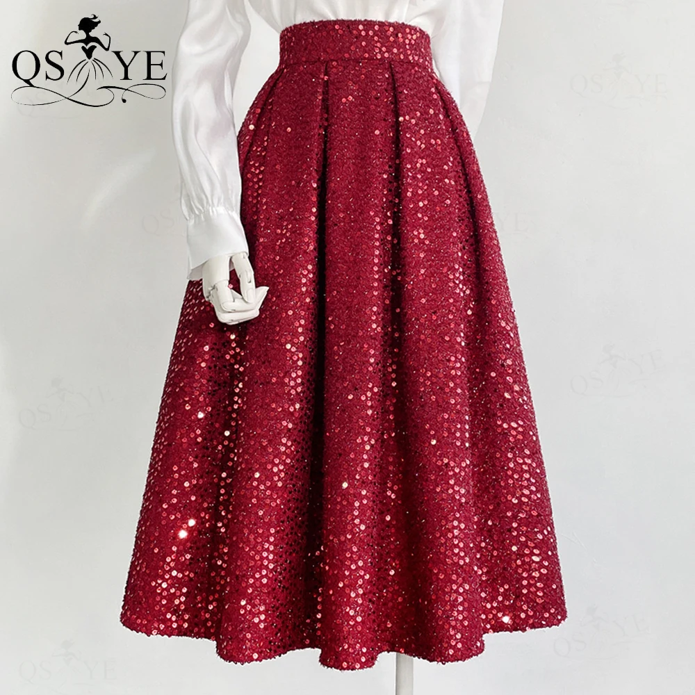 Red Sequin Lace Long Prom Dresses A line Overskirt Women Overlay 3D Rose Flower Evening Gown Skirt Long Maxi Party Dress