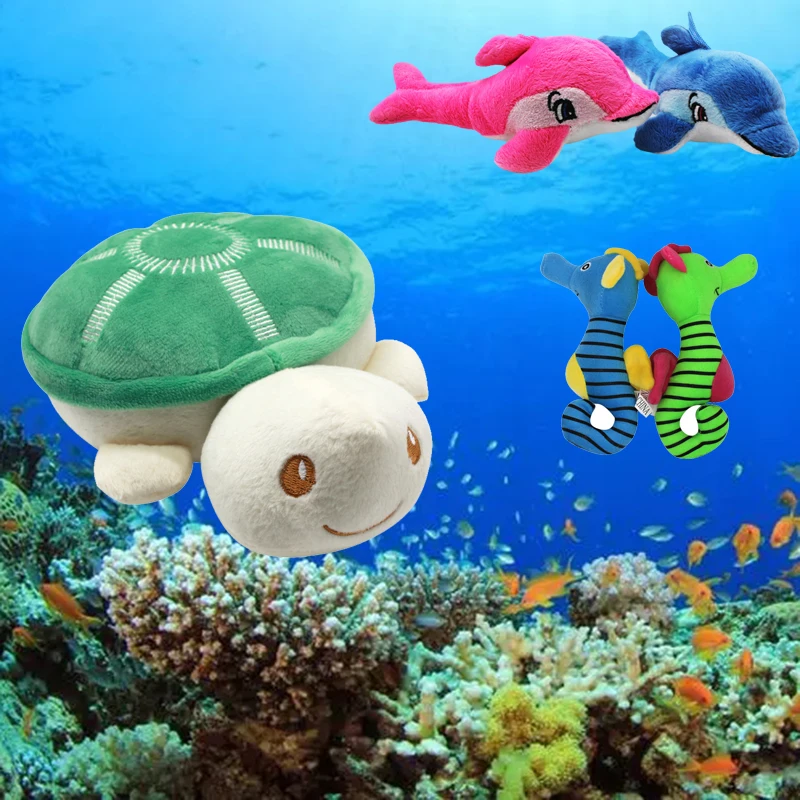 Puppy Dog Plush Stuffed Toy with Squeak for Small Medium Dogs Marine Animals Shaped Pet Chew Toys Octopus Dolphin Pet Supplies