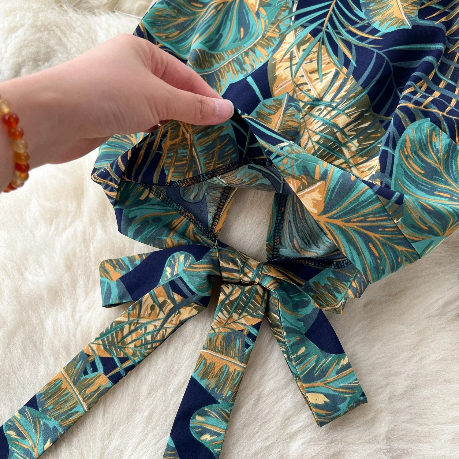 Sexy Beach Two Piece Suit Women Summer Strap Exposed Navel Short Vest+split Long Skirt Vintage Printed Suits