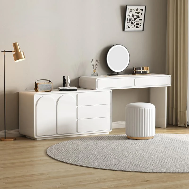 Modern Simple Table Bucket Dressing Cabinet Integrated Bedroom Solid Wood Table Makeup Cabinets White Storage Cabinet Furnitures