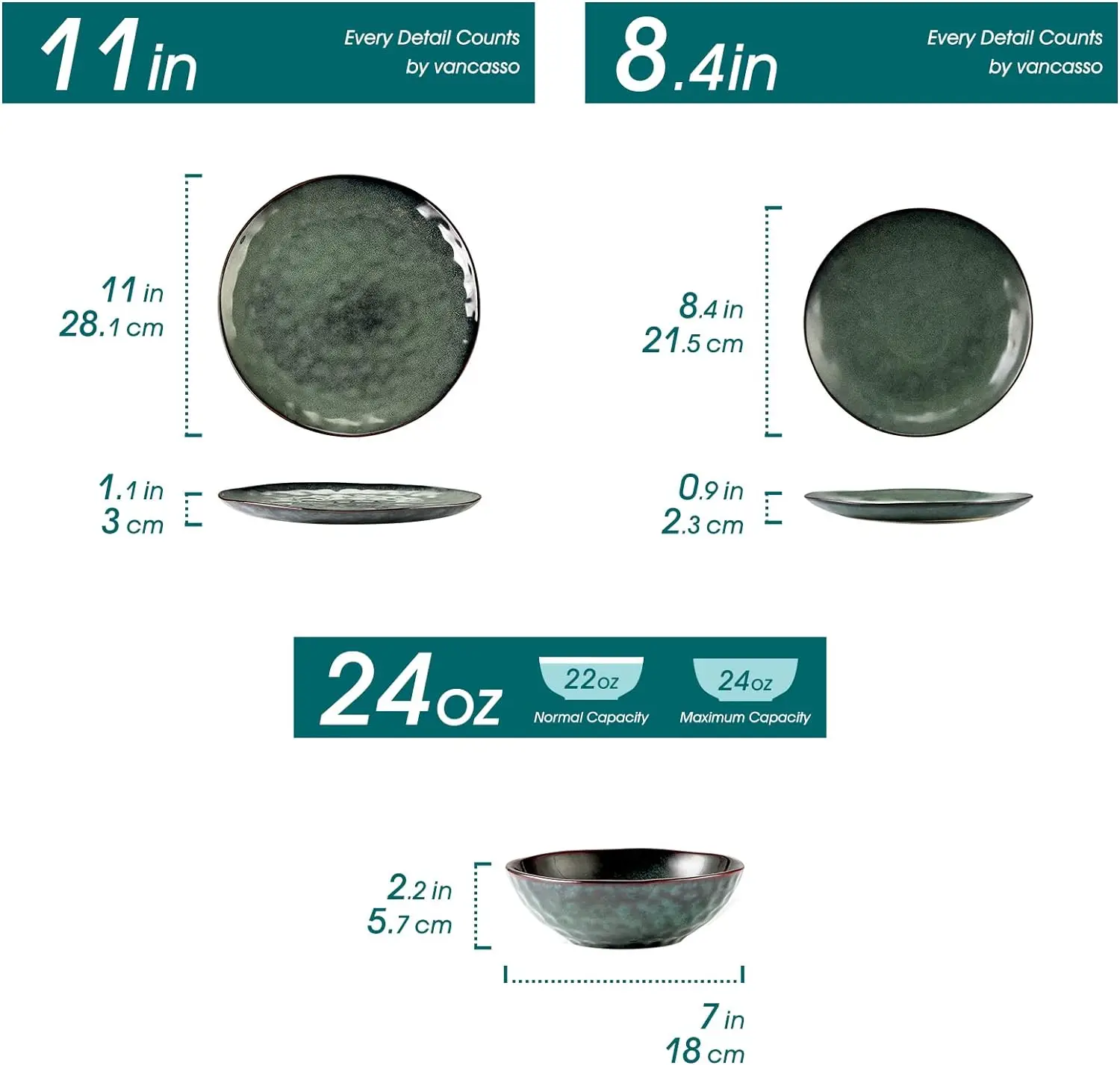 12 Pieces Green Dinnerware Set, Reactive Change Glaze Dinner Set, Plates and Bowls Set