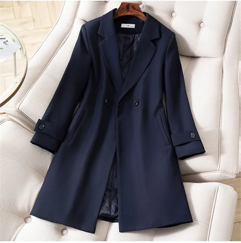 Autumn Winter Coat Women Suit Jacket New Solid Long Lady Office Workwear Blazers Female Windbreakers Outerwear Women's Clothing