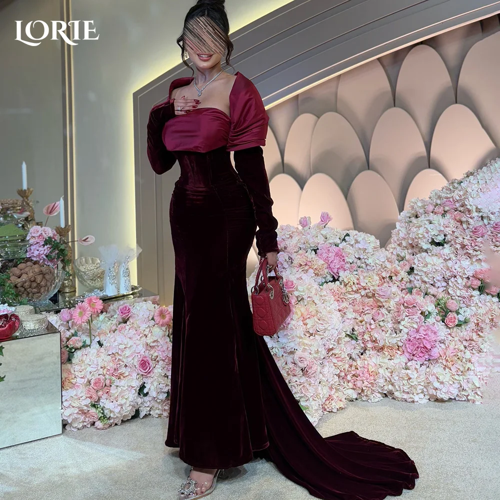 

LORIE Square Neck Mermaid Evening Dresses Bobycon Pleats Velvet Backless Arabia Prom Dresses Sexy Saudi Ball Gown Customized2025