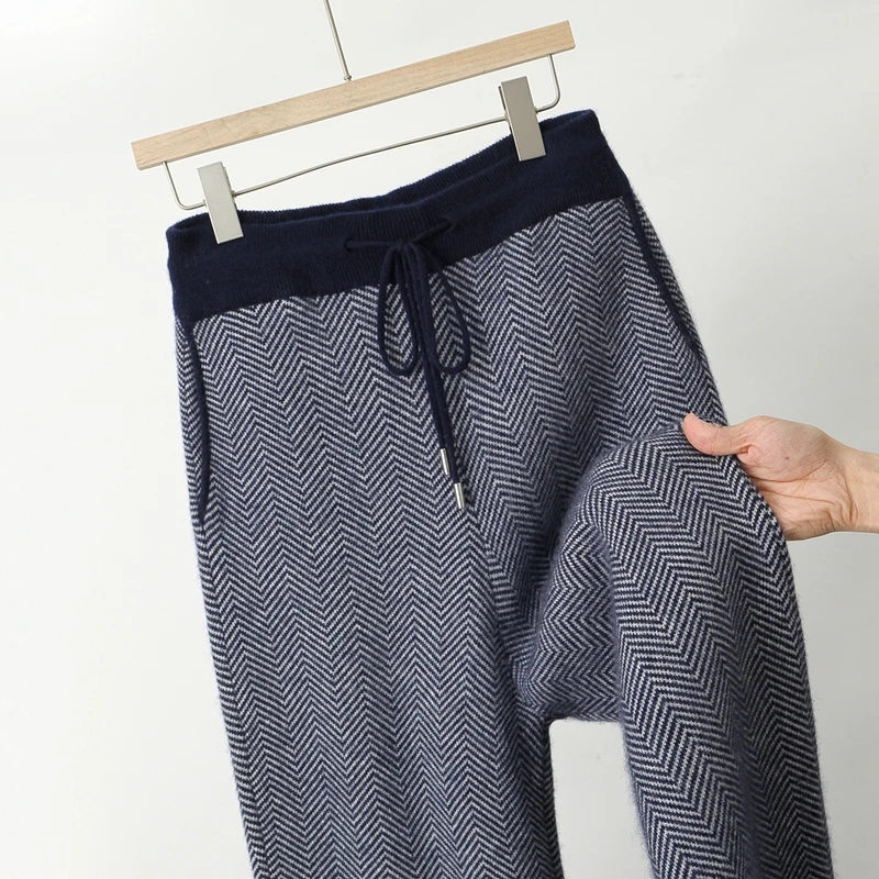 

Choice 2025 Autumn Winter New Men's Wool Trousers Jacquard Pencil Pants Knit Thick Warm Cashmere Pants 100% Merino Wool Trousers