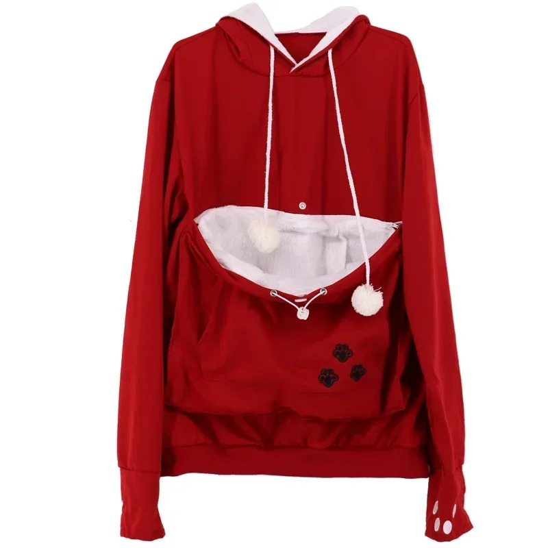 Sudadera con capucha para amantes de los gatos para mujer, canguro, perro, pata de Mascota, bolsa para abrazar, bolsillo, parte superior de la oreja de Animal, envío directo, vendedor de fábrica