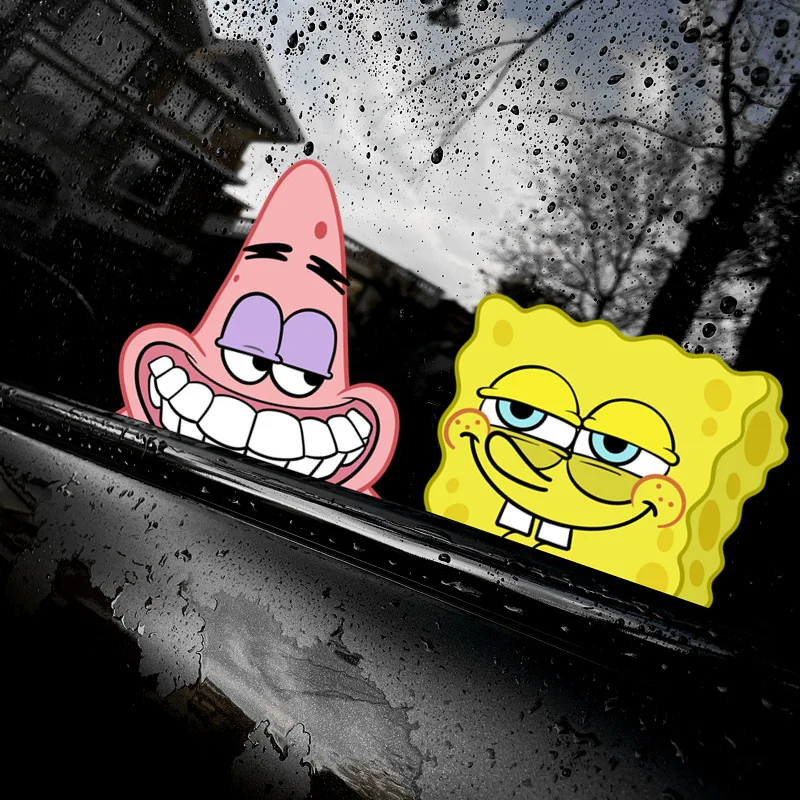 

Kawaii Creative Cartoon SpongeBob SquarePants Funny Stars, Scratch Blocking Electric Bike Stickers Waterproof