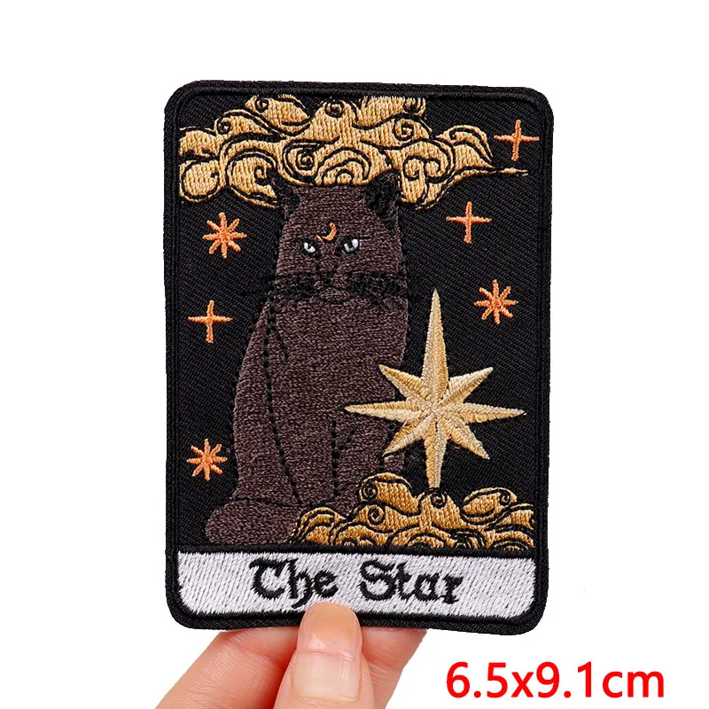 Cartoon/Tarot Embroidery Patch Iron On Patches For Clothing Thermoadhesive Patches On Clothes Cat Fusible Patch DIY Sew Stickers