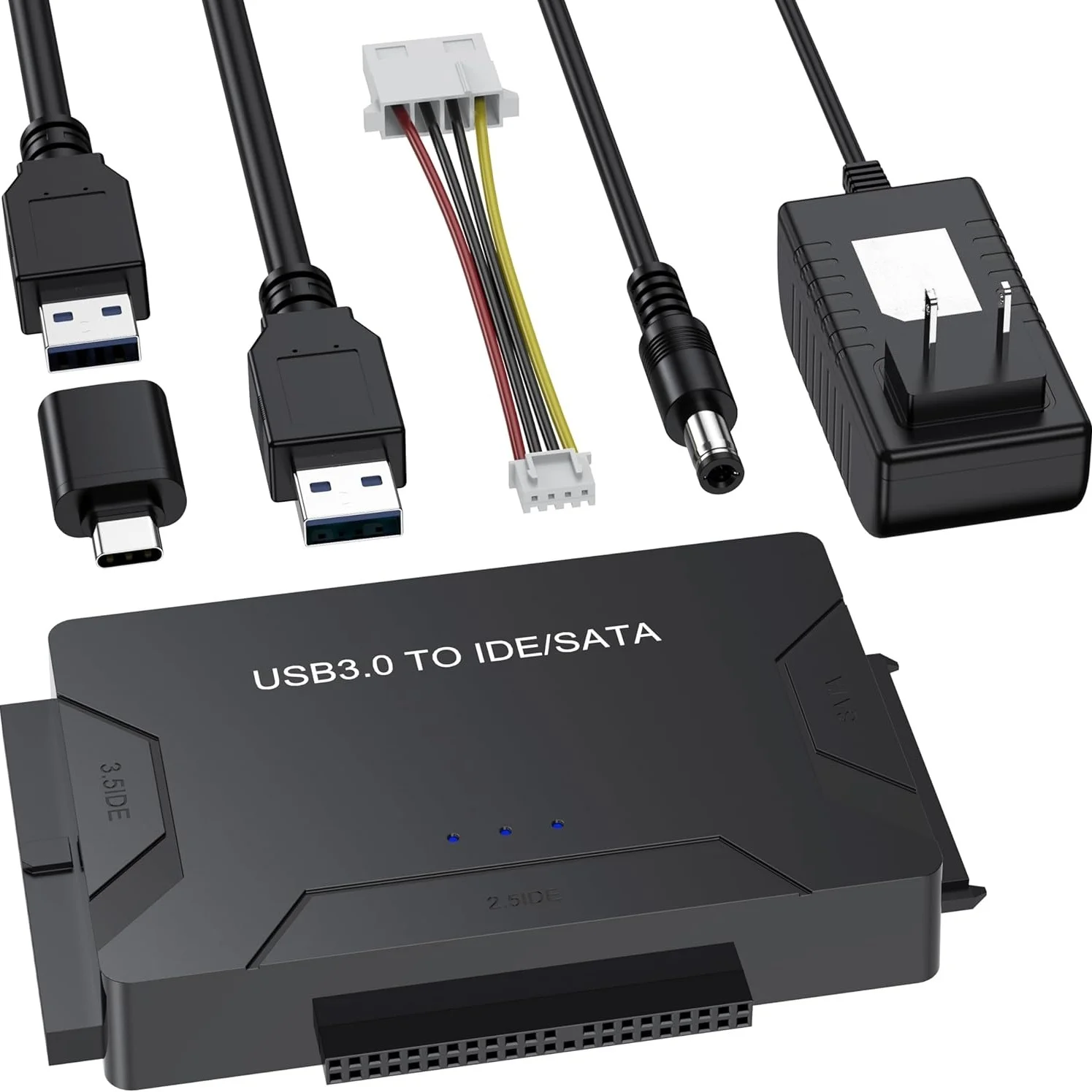 USB 3.0 to IDE SATA Converter, Hard Drive Reader for Universal 2.5/3.5 IDE Hard Drive & SATA HDD SSD, with 12V 2A Power Adapter