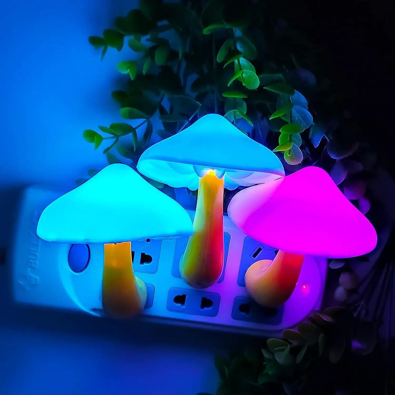 Sensor LED Night Lamp Cute Mushroom Wall Socket Lamp Light Control Induction Energy Saving Bathroom Bedroom Furniture Decoration