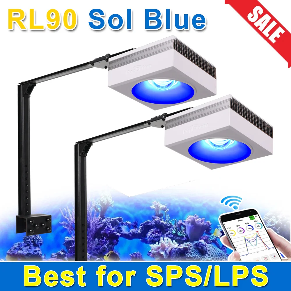 PopBloom-RL90 WiFi LED Aquarium Light 200W, Reef Marine Aquarium Led Lamp for 80-120cm 30"-48" Reef Coral SPS/LPS Tank
