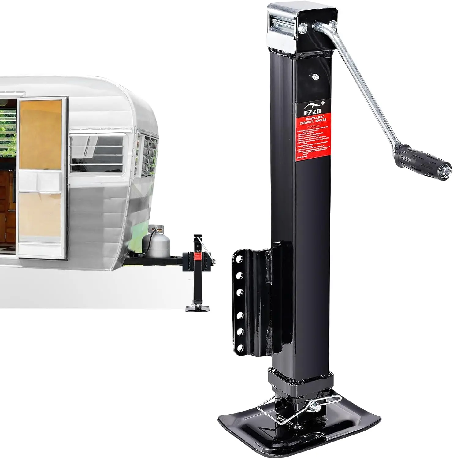 

Домкрат для тяжелого прицепа, 8000 фунтов, вертикальный домкрат для путешествий, 28,6 дюйма, регулируемая ножка, черный