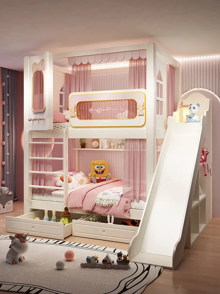 Customizable Kids Bunk Bed, Princess Castle Tree House Style, S-shaped Same-width Loft Bed for Girls and Boys