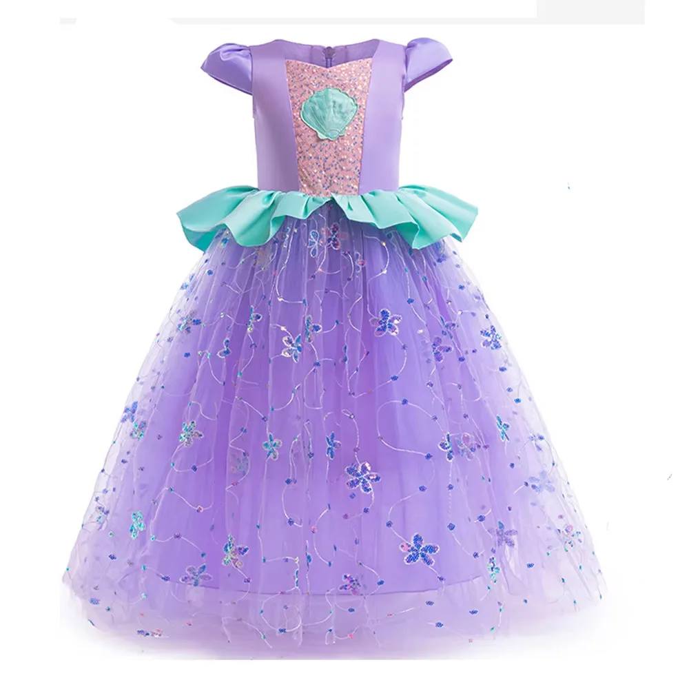 Little girls Princess Costumes 2026 Mermaid Girls cartoon Purple Dress Kids Carnival Gown Birthday Dresses Summer NewYear clothe