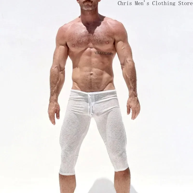 Sexy Elastic Slim Men 7 Minutes Fitness Pants Sweatpants Soft Breathable Fitness Sports Black Vest Sexy Hollow Men Casual Vest