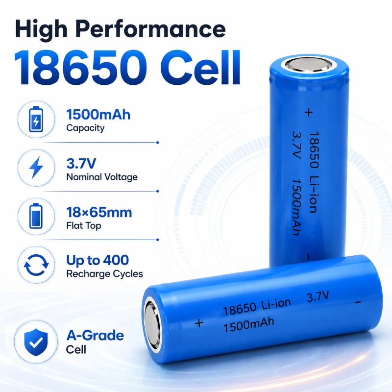 18650 1500mAh Energy Storage Flat Head Lithium Battery Brand New A-grade with Explosion-proof Valve Long Endurance Battery Pack