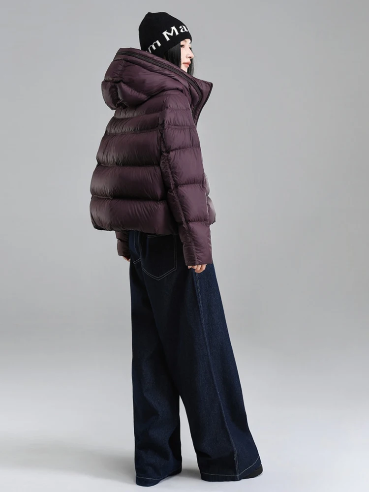 Fashion Zip Hooded down jacket for women Oversize 2025 Fall winter Solid color Warm 90% white duck down coat Casual INKEO DJ512
