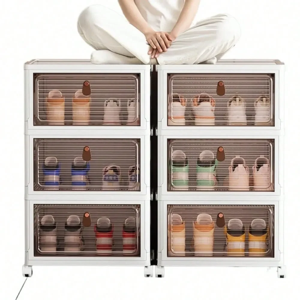 

4 6 Tiers Clear Door Shoe Organizer Sturdy Foldable Stackable Plastic Cabinet, Say Goodbye To Messy Entryway Shoes