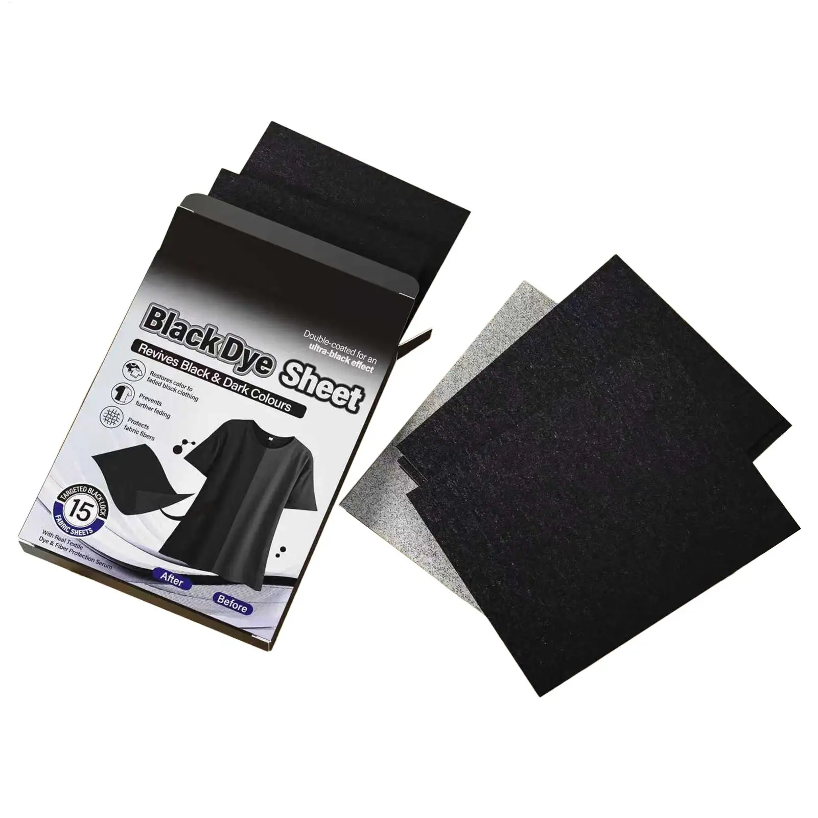 15pcs/box Black Fabric Dye Sheets, Washing Machine Safe Color Restorer for Clothes, Fade Repair for Cotton, Linen & Blends