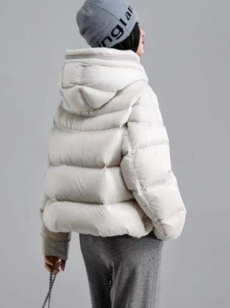 2025 패션 가을/겨울 신상 여성 다운 재킷 출퇴근용 후드 90% 오리털 방풍 재킷