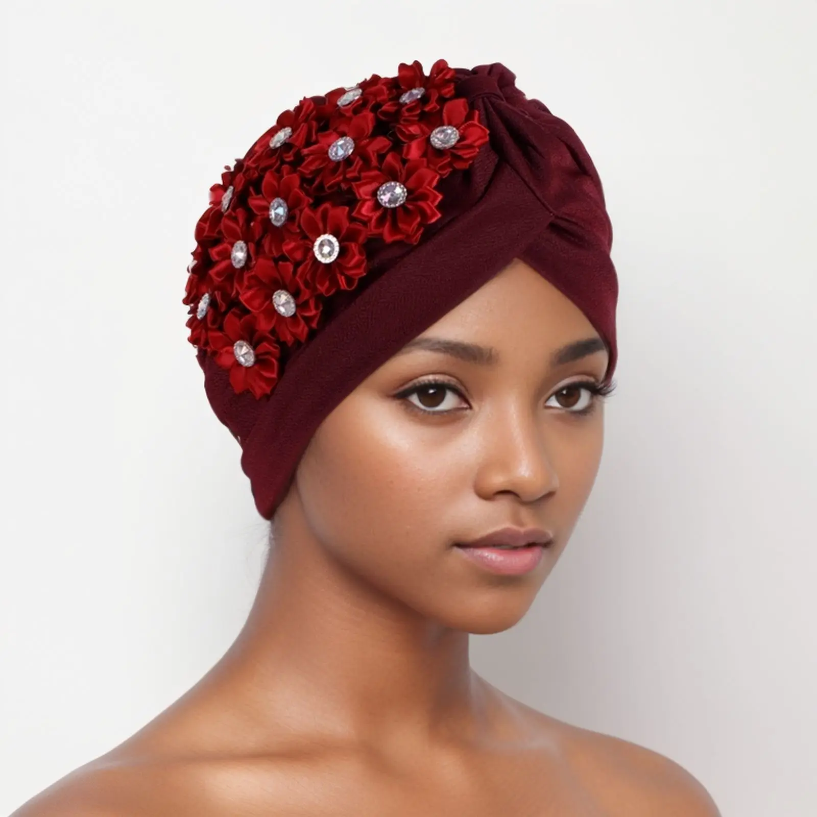 New Indian Woman Diamonds Chemo Caps Hats Flower Hijab Muslim Wrap Pleated Beanie Headwear Hair Loss Bonnet Women Turbante Mujer