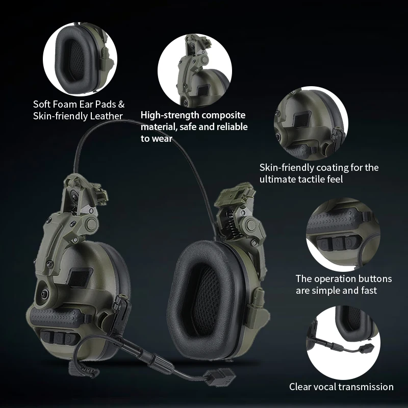 Tactical Helmet Mounted Shooting Headset Sound Pickup Noise Reduction Earmuff U174 FAST Helmet