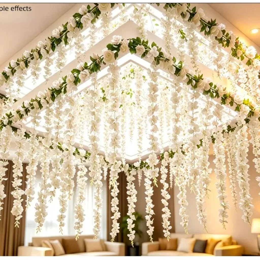 Decorative Flower Vine Natural Artificial White Rose Hanging Flower Decoration Flexible Wisteria Flower Vine For Ceiling view 6