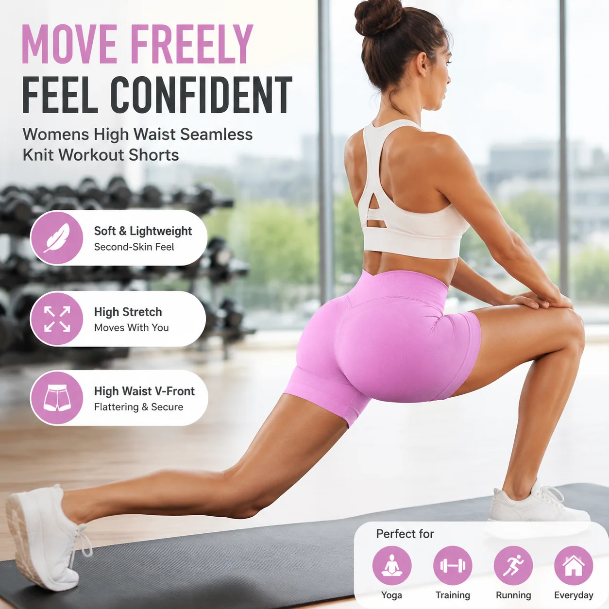 Premium Seamless High Waist Yoga Shorts Women V-Shape Tummy Control Biker Shorts Butt Lift Anti Roll Compression Gym Tights