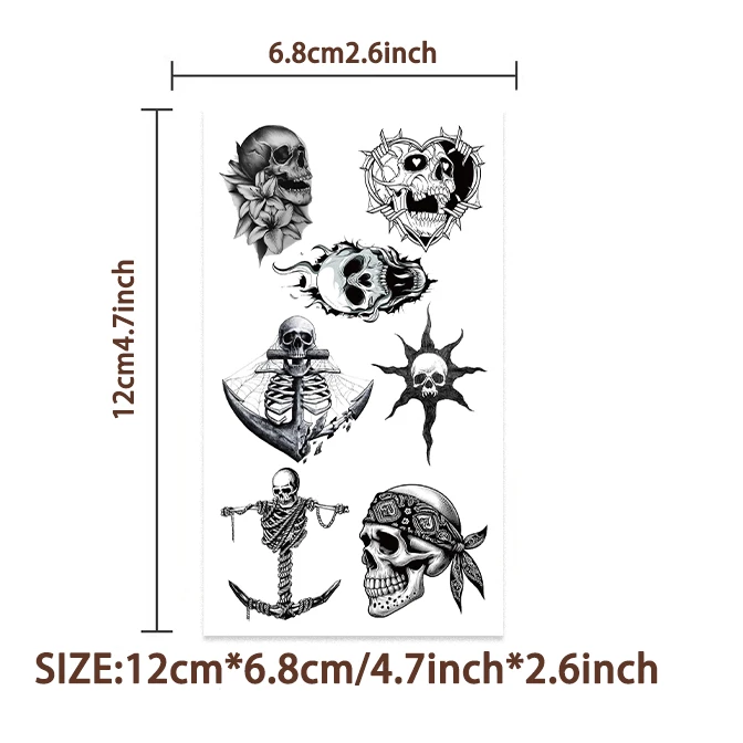 10pcs Halloween Tattoo Skull Flower for Women Men Flowers Temporary Tattoos for Hand Chest Wrists Finger Body Art