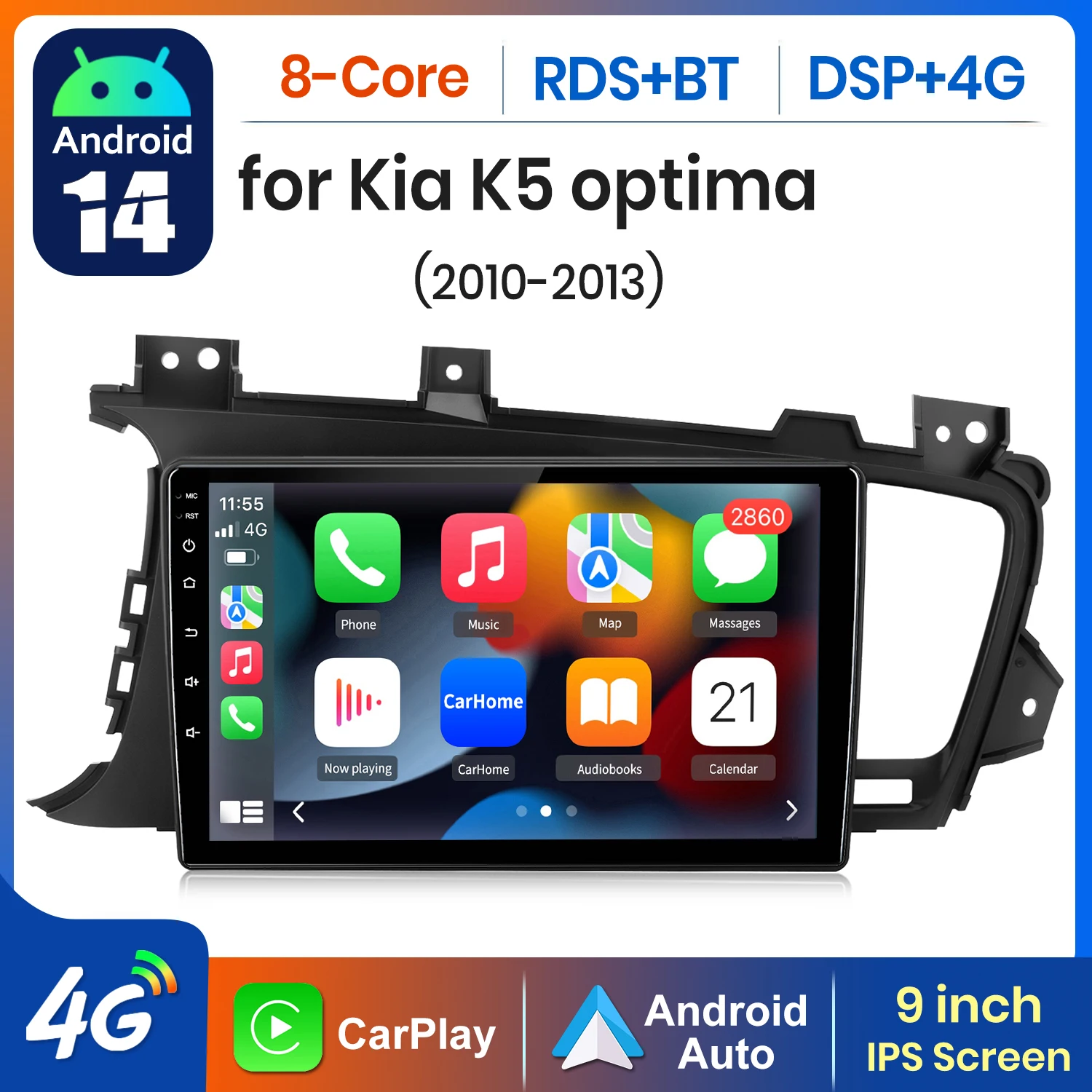 AWESAFE AI 4G LTE Wireless CarPlay Android Auto Car Radio For Kia Optima 3 K5 TF 2010 2011 2012 2013-2015 GPS Navi BT DSP RDS FM