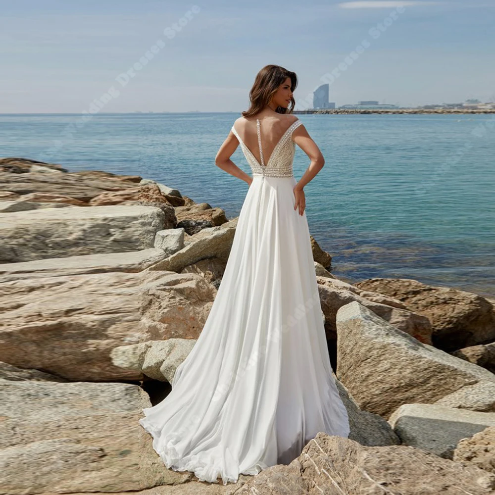 2025 Elegant V-Neck A-Line Bridal Gowns Minimalist  Short Sleeves Wedding Dresses Formal Beach Ball Vestido De Novia Customized
